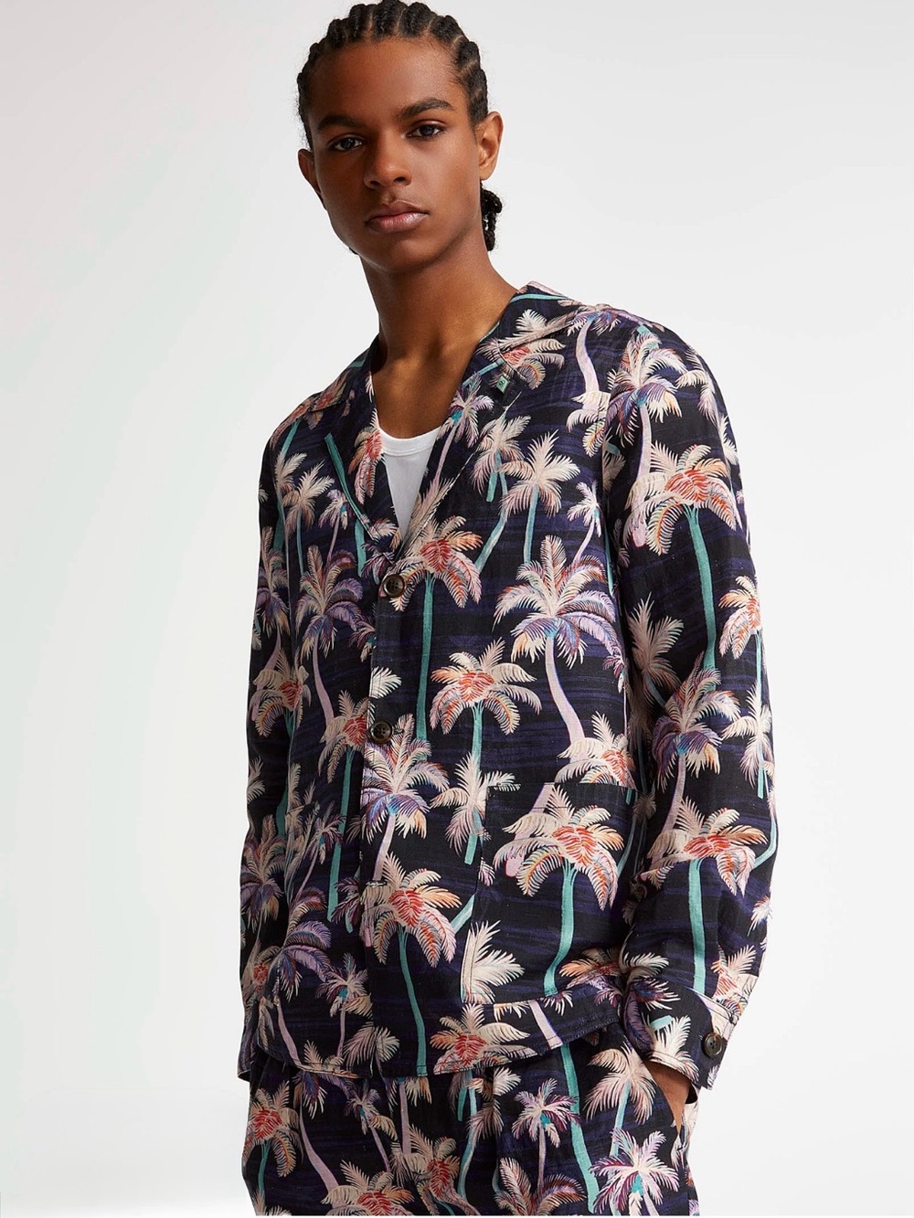 Scotch & Soda Navy Palm-Print Lightweight Shirt Jacket